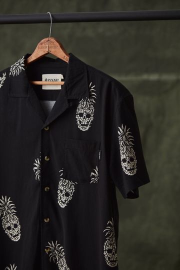 Permanent Vacation Button-Up Shirt | Pineapple Skull All Over Print | Tattoo Flash