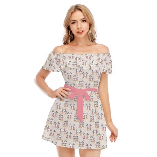 Retro Mickey & Minnie - Disney Inspired Summer Dress Off-shoulder Ruffle Dress, Mother's Day Gift