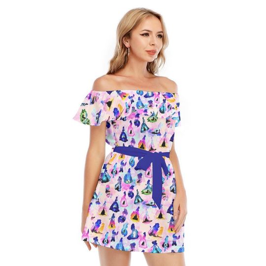 Princess And Classic Animation Silhouettes - Disney Inspired Summer Off-shoulder Ruffle Dress, Mother's Day Gift