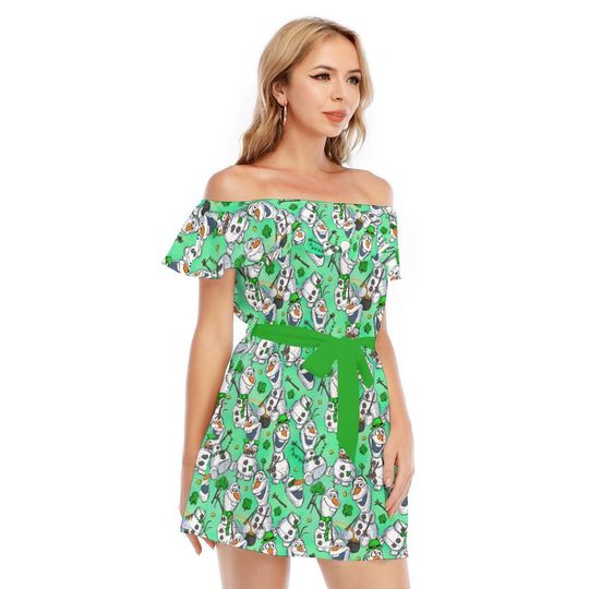 Sketched Olaf St. Patrick's Day - Disney Inspired Summer Off-shoulder Ruffle Dress, Mother's Day Gift