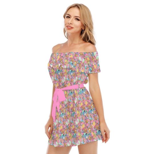 Tattoo Hearts Pooh & Friends - Disney Inspired Summer Off-shoulder Ruffle Dress, Mother's Day Gift