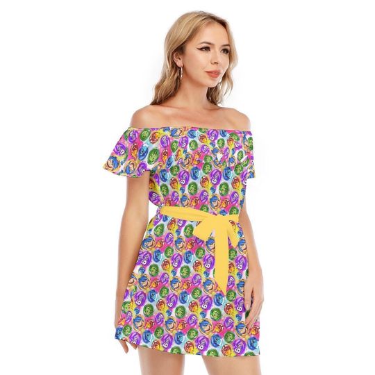 Inside Out Pixar Inspired - Disney Inspired Summer Off-shoulder Ruffle Dress, Mother's Day Gift