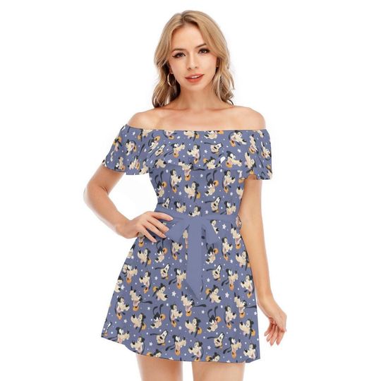 Funny Goofy - Disney Inspired Summer Off-shoulder Ruffle Dress, Mother's Day Gift