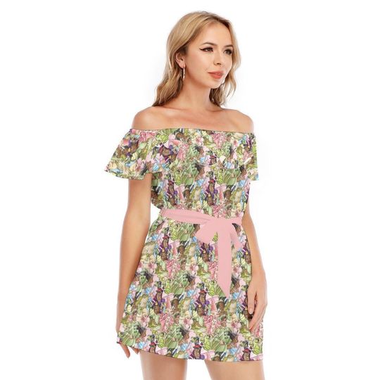 Princess & The Frog Sketched - Disney Inspired Summer Off-shoulder Ruffle Dress, Mother's Day Gift