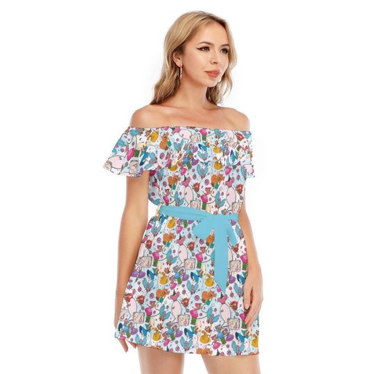 Jaq, Gus, & Sewing Friends - Disney Inspired Summer Off-shoulder Ruffle Dress, Mother's Day Gift