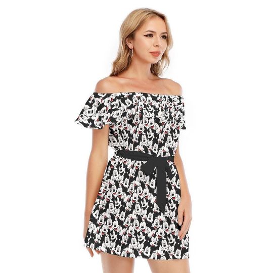 Many Faces of Mickey Mouse - Disney Inspired Summer Off-shoulder Ruffle Dress, Mother's Day Gift