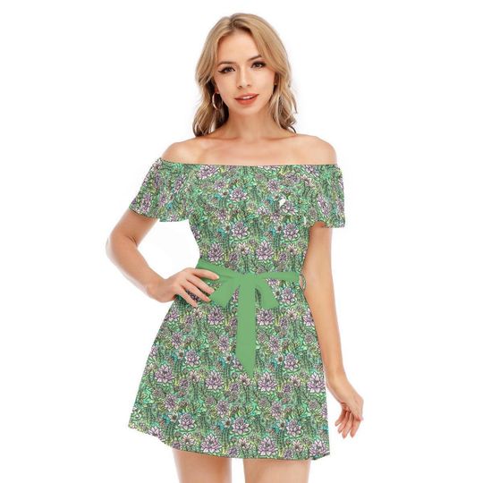 Fairytale Florals - Tiana Inspired - Disney Inspired Summer Off-shoulder Ruffle Dress, Mother's Day Gift