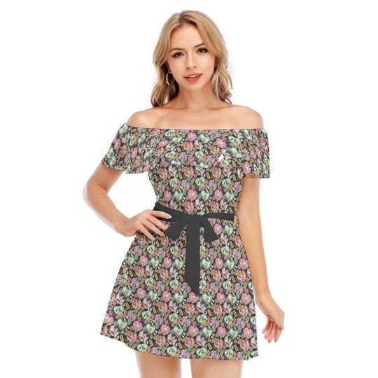 Tattoo Hearts Mickey & Friends - Disney Inspired Summer Off-shoulder Ruffle Dress, Mother's Day Gift