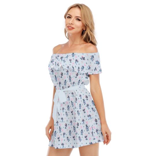 Happy Stitch - Disney Inspired Summer Off-shoulder Ruffle Dress, Mother's Day Gift