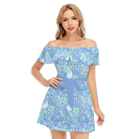 Bright Tropical Princess - Cinde - Disney Inspired Summer Off-shoulder Ruffle Dress, Mother's Day Gift
