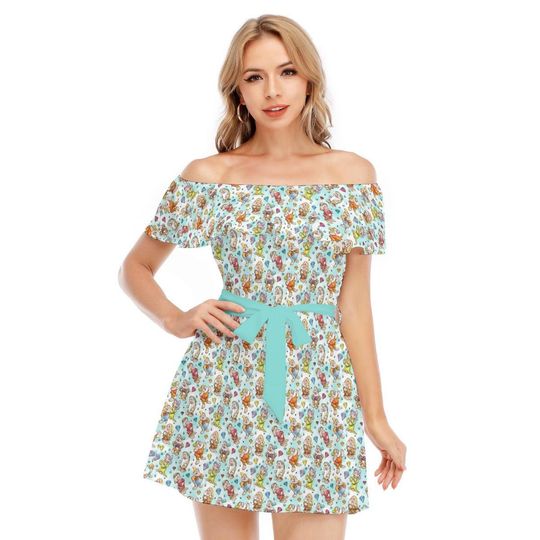 Seven Dwarfs Sketched - Disney Inspired Summer Off-shoulder Ruffle Dress, Mother's Day Gift