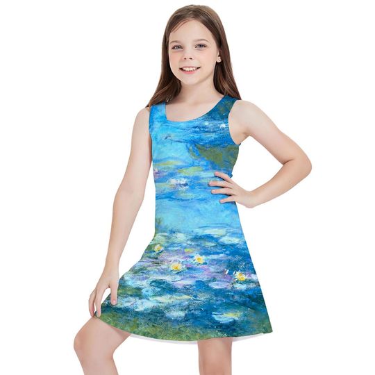 Monet Water Lillies - Disney Inspired Kids' Dresses - Girls' Sleeveless Dress, Pleated Dress, Skater Dress - RUSH AVAIL!