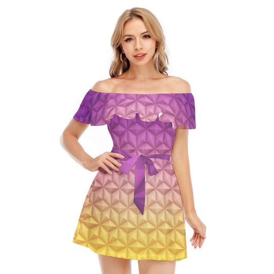 Epcot Spaceship Earth - Disney Inspired Summer Off-shoulder Ruffle Dress, Mother's Day Gift