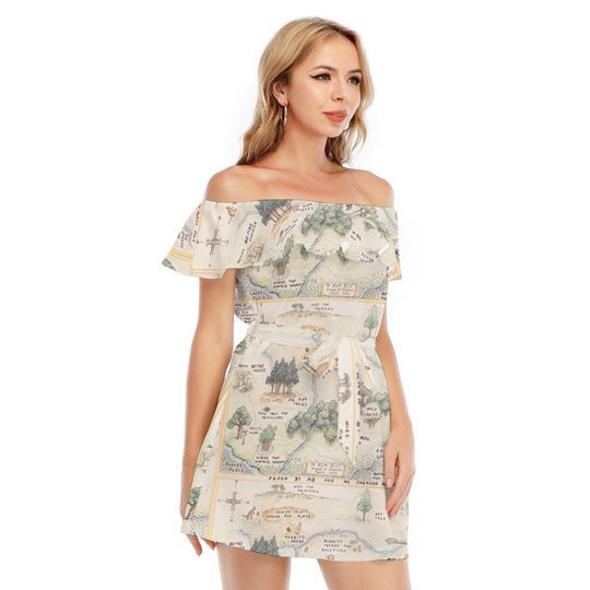 Hundred Acre Wood Map Winnie The Pooh Inspired - Disney Inspired Summer Off-shoulder Ruffle Dress, Mother's Day Gift