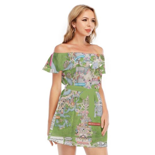 Magic Kingdom Map - Disney Inspired Summer Off-shoulder Ruffle Dress, Mother's Day Gift