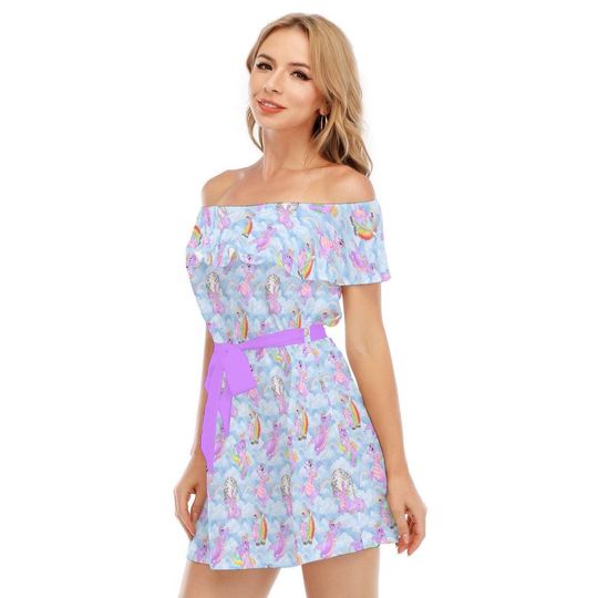 Imagine with Figment - Disney Inspired Summer Off-shoulder Ruffle Dress, Mother's Day Gift