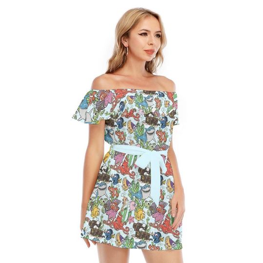Fish Are Friends Nemo Inspired - Disney Inspired Summer Off-shoulder Ruffle Dress, Mother's Day Gift