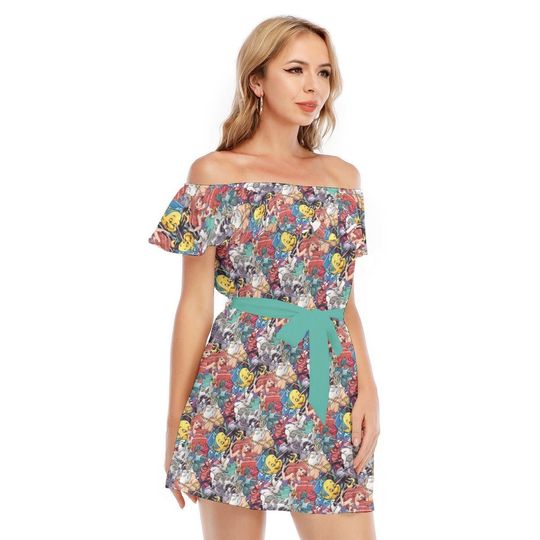 The Little Mermaid Sketched - Disney Inspired Summer Off-shoulder Ruffle Dress, Mother's Day Gift