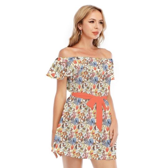 Winnie the Pooh & Friends Sketched Off-shoulder Ruffle Dress, Mother's Day Gift