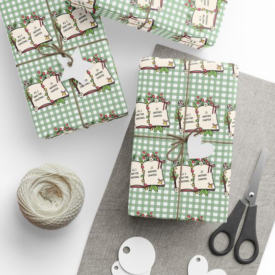 Book Themed Christmas Gift Wrap, Holiday Wrapping Paper, Festive Wrapping Sheets