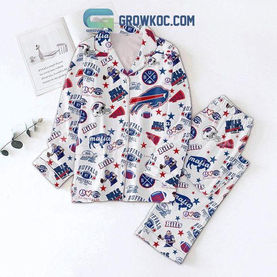 Buffalo Bills Peace Love Bills Mafia Pajama Set, Buffalo Bills Football Pajama