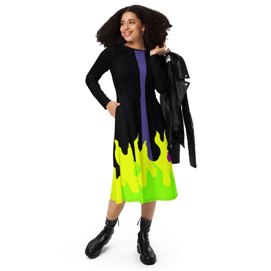 Maleficent Inspired All-over print long sleeve midi dress