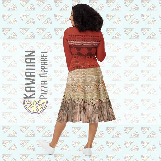 Moana Inspired All-over print long sleeve midi dress