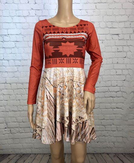 Moana Inspired Long Sleeve Skater Dress