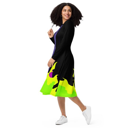 Maleficent Inspired All-over print long sleeve midi dress