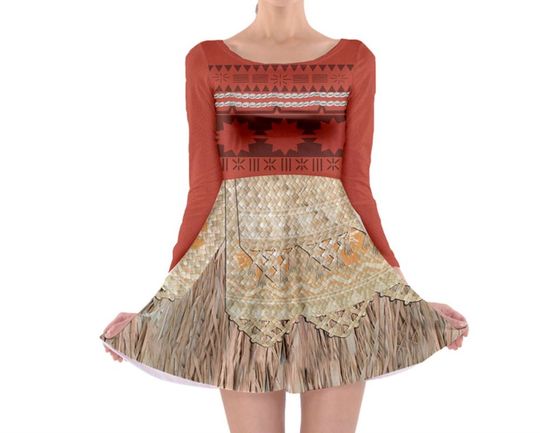Moana Inspired Long Sleeve Skater Dress