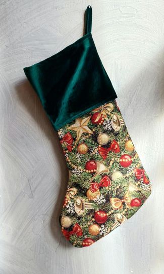 Vintage Green Floral Christmas Stocking: Embroidered Velvet Keepsake
