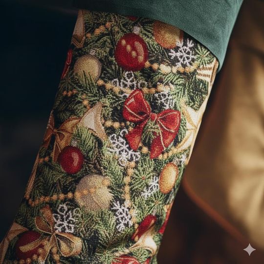 Vintage Green Floral Christmas Stocking: Embroidered Velvet Keepsake