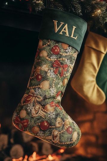 Vintage Green Floral Christmas Stocking: Embroidered Velvet Keepsake