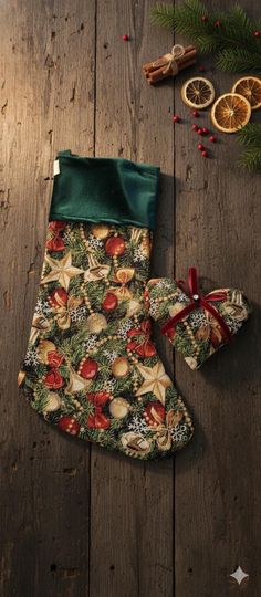 Vintage Green Floral Christmas Stocking: Embroidered Velvet Keepsake
