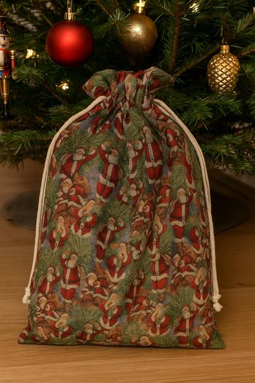 Handmade Santa Gift Bag | Reusable Upholstery Fabric Christmas Sack