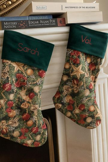 Vintage Green Floral Christmas Stocking: Embroidered Velvet Keepsake