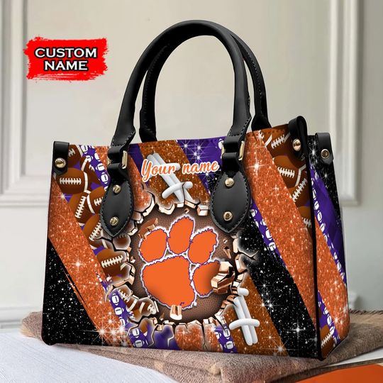 Custom Name NCAA Clemson Tigers Women Leather Bag