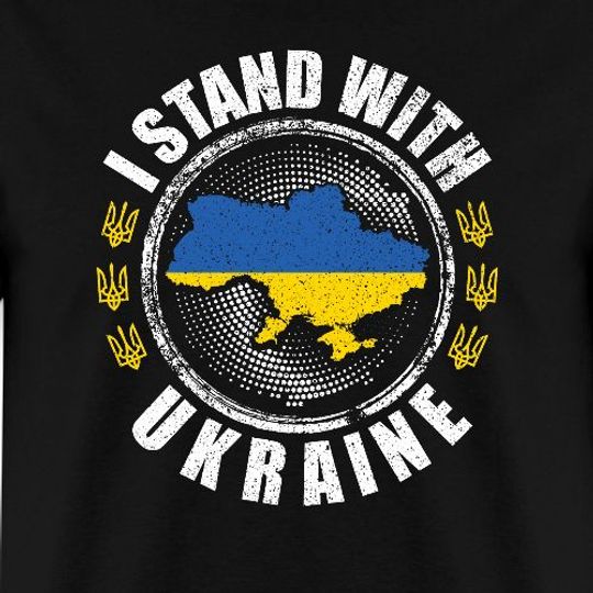 I Stand With Ukraine Trident Logo Ukrainian Flag Men's T-Shirt