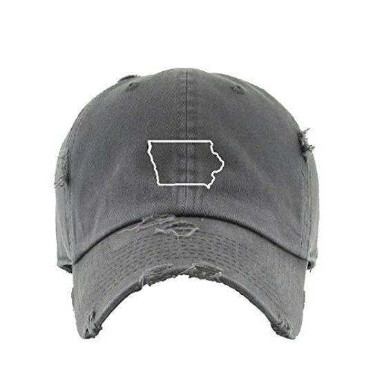 Iowa Map Vintage Baseball Cap Embroidered Adjustable Distressed Dad Hat