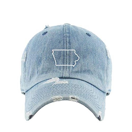 Iowa Map Vintage Baseball Cap Embroidered Adjustable Distressed Dad Hat