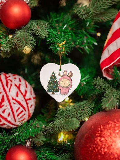 La Bubu Monster Ceramic Christmas Ornament Funny Playful Pink Character Keepsake