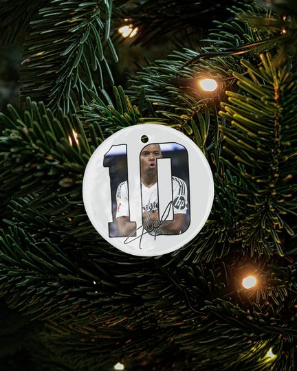 Mbappe #10 Signed Inspired Ceramic Christmas Ornament - Madrid Tribute