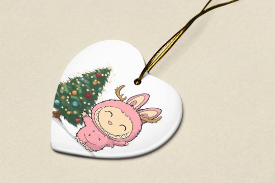 La Bubu Monster Ceramic Christmas Ornament Funny Playful Pink Character Keepsake