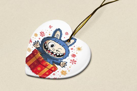 Kawaii Creature Ceramic Xmas Ornament Playful La Bubu Monster Xmas Gift Decor