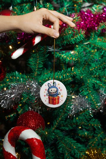 Kawaii Creature Ceramic Xmas Ornament Playful La Bubu Monster Xmas Gift Decor