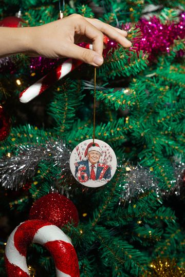 Donald Trump Six Seven Ceramic Christmas Ornament - Funny President 6 7 Keepsake