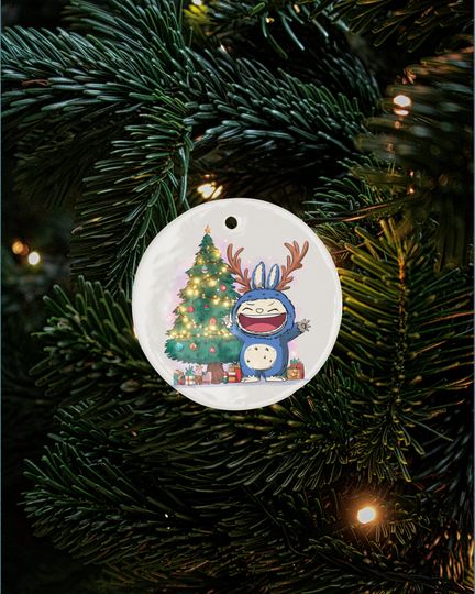 Kawaii Creature Ceramic Xmas Ornament Funny Antlered La Bubu Monster Keepsake