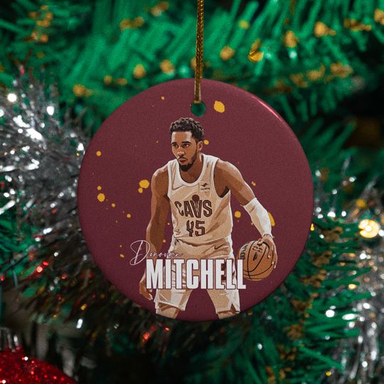 Donovan Mitchell #45 Inspired Ceramic Xmas Ornament - Cleve Tribute Keepsake