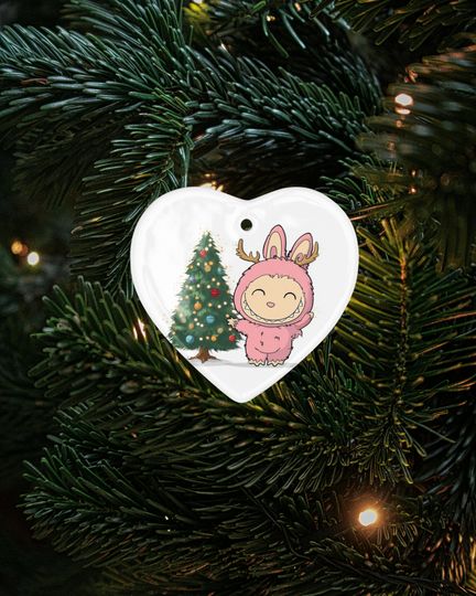 La Bubu Monster Ceramic Christmas Ornament Funny Playful Pink Character Keepsake