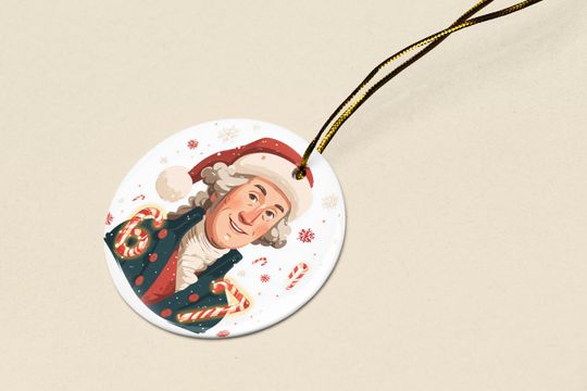 Patriotic Ceramic Xmas Ornament - George Washington with Santa Hat 6-7 Keepsake